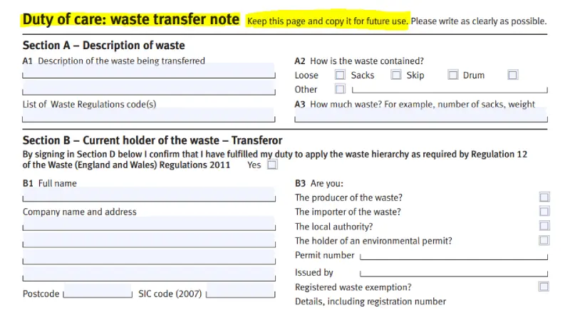 Waste Transfer Note
